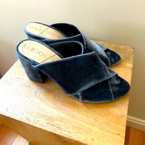 Sole Society Blue-Green Heeled Mules